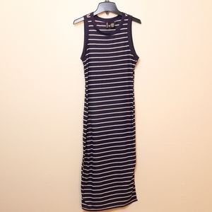 Navy Blue Dress with White stripes.